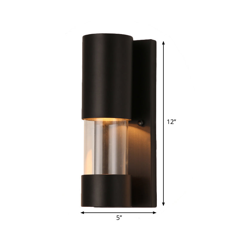 Industrial Style Black Wall Sconce With Cylindrical Design Metallic Finish And Clear Glass - Perfect