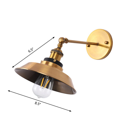 Industrial Style Metal Wall Lamp With Rotatable Barn/Cone Shade - Brass 1 Head Lighting Fixture For