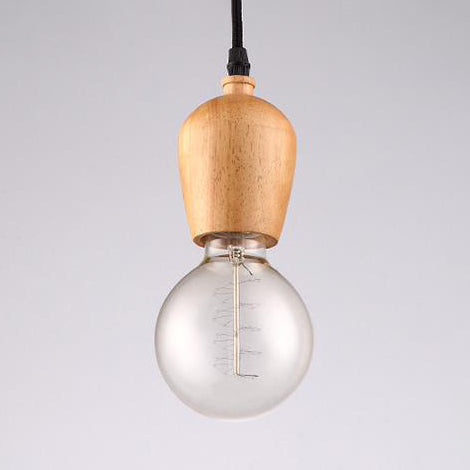 Loft Style Wooden Cap Pendant Light with Adjustable Cord, Exposed Bulb - 1 Head, 2"/3" Diameter