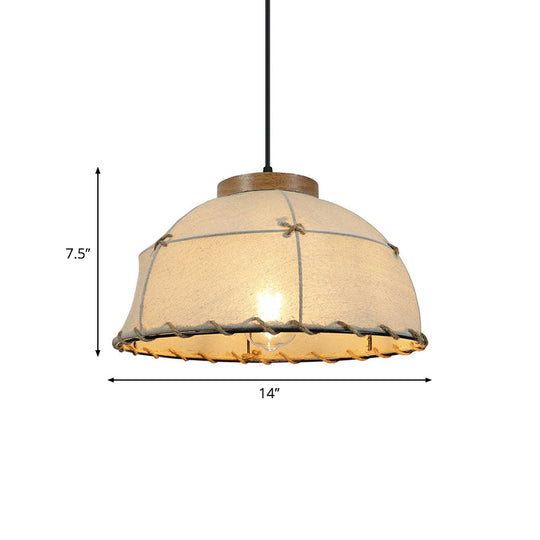 Retro Dome Ceiling Lamp - Stylish Flaxen Fabric Pendant Light with Adjustable Cord, 14"/16" Diameter