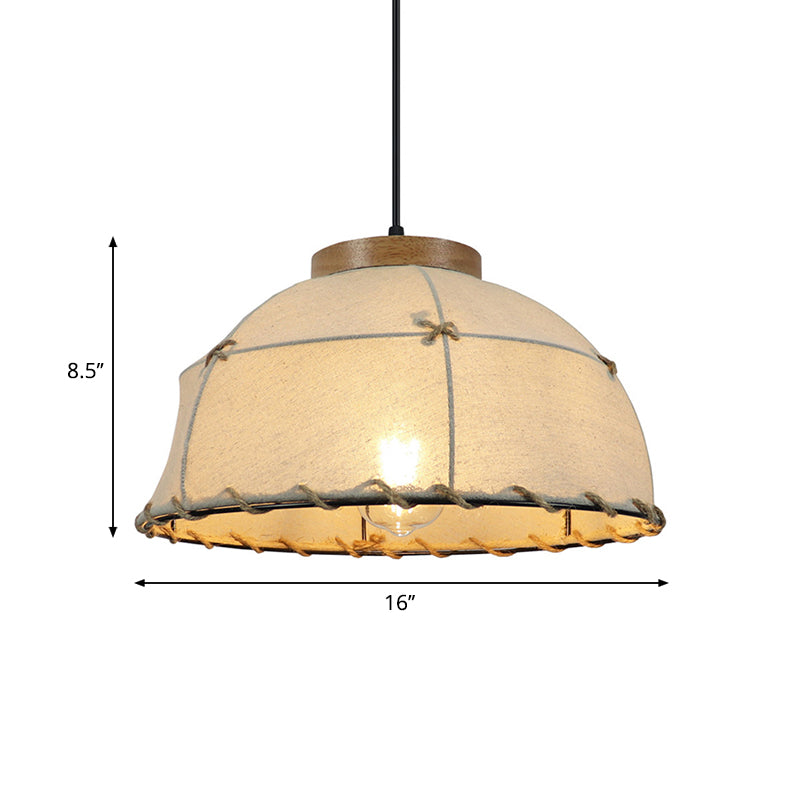 Retro Dome Ceiling Lamp - Stylish Flaxen Fabric Pendant Light with Adjustable Cord, 14"/16" Diameter