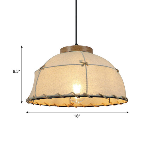 Retro Dome Ceiling Lamp - Stylish Flaxen Fabric Pendant Light with Adjustable Cord, 14"/16" Diameter