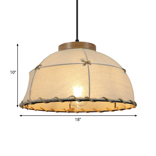 Retro Dome Ceiling Lamp - Stylish Flaxen Fabric Pendant Light with Adjustable Cord, 14"/16" Diameter