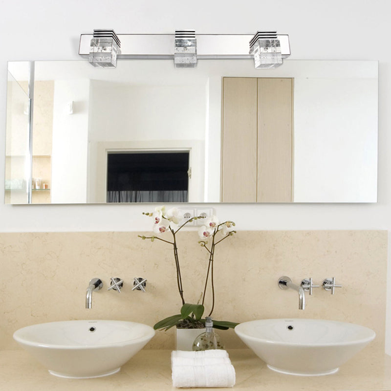 Modern Stainless Steel Bathroom Wall Light With Crystal Bubble Shade