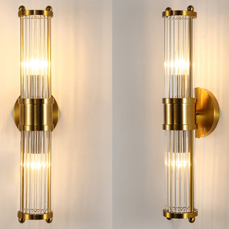 Gold Finish Crystal Led Bathroom Vanity Lights - 2 Head Wall Mount Lamp For Indoor Lighting