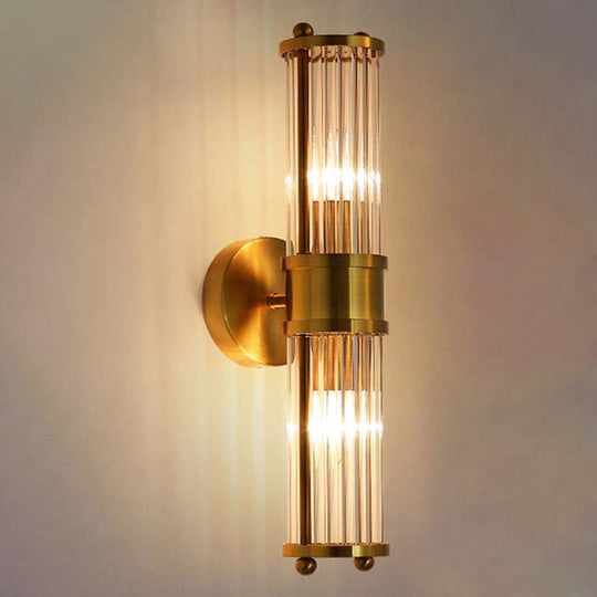 Gold Finish Crystal Led Bathroom Vanity Lights - 2 Head Wall Mount Lamp For Indoor Lighting