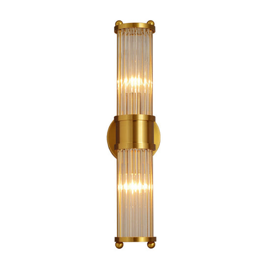 Gold Finish Crystal Led Bathroom Vanity Lights - 2 Head Wall Mount Lamp For Indoor Lighting