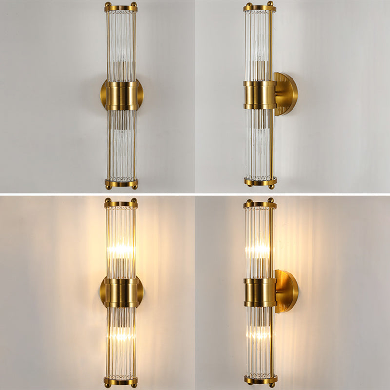 Gold Finish Crystal Led Bathroom Vanity Lights - 2 Head Wall Mount Lamp For Indoor Lighting