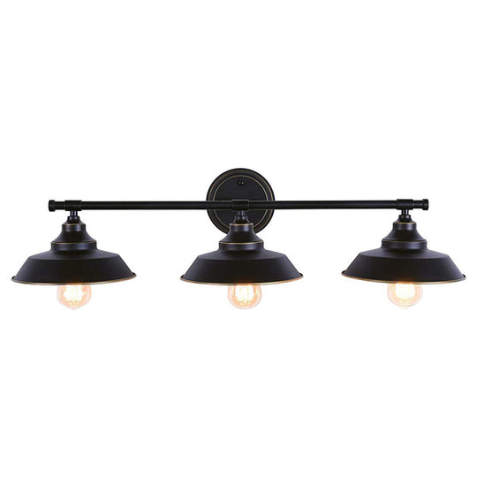 Iron Linear Vanity Wall Lights: 3-Head Mirror Lights With Barn Shade