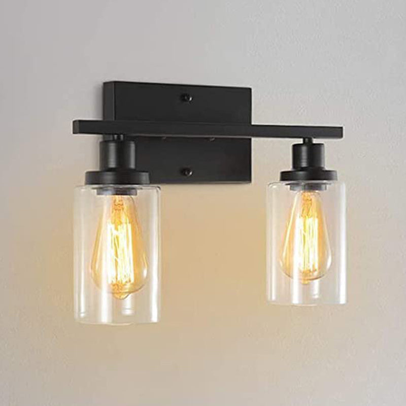 Industrial Style Dual-Head Wall Mounted Vanity Lamp With Pure Glass Shades For Bathrooms