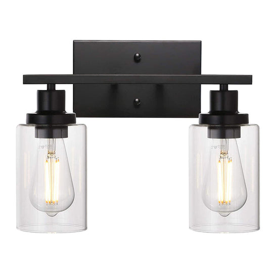 Industrial Style Dual-Head Wall Mounted Vanity Lamp With Pure Glass Shades For Bathrooms Black