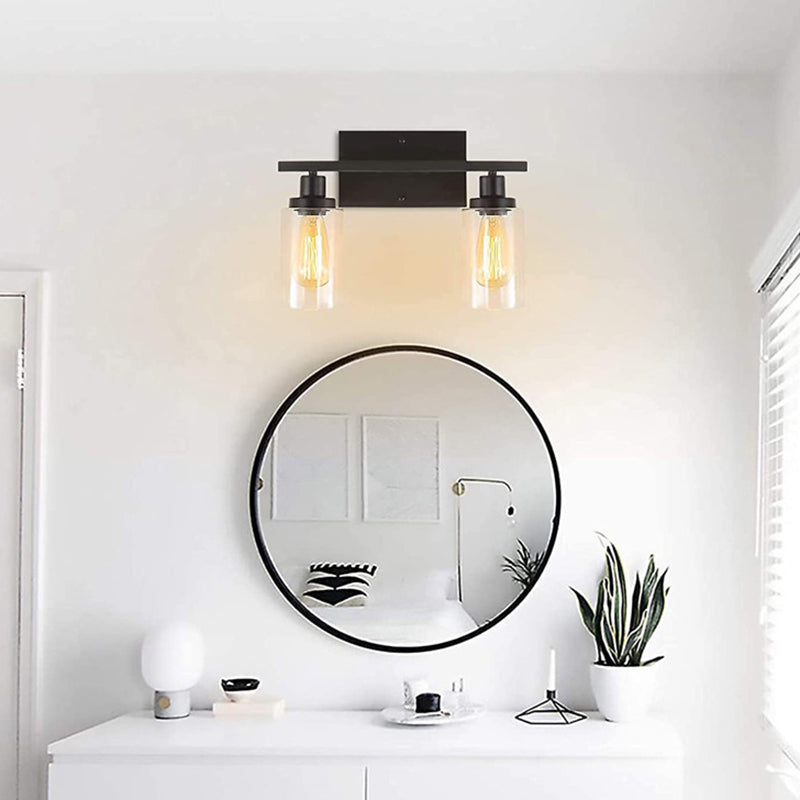 Industrial Style Dual-Head Wall Mounted Vanity Lamp With Pure Glass Shades For Bathrooms