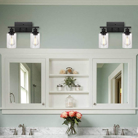 Industrial Style Dual-Head Wall Mounted Vanity Lamp With Pure Glass Shades For Bathrooms