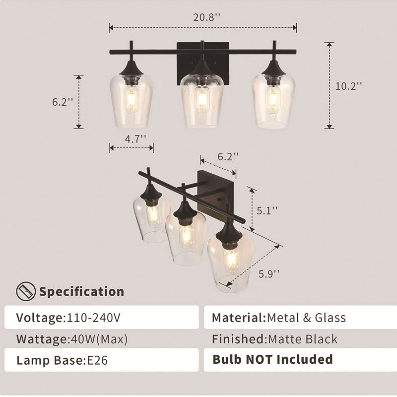 Industrial Style Vanity Mirror Lights With Transparent Glass Cups For Bathroom Fixtures