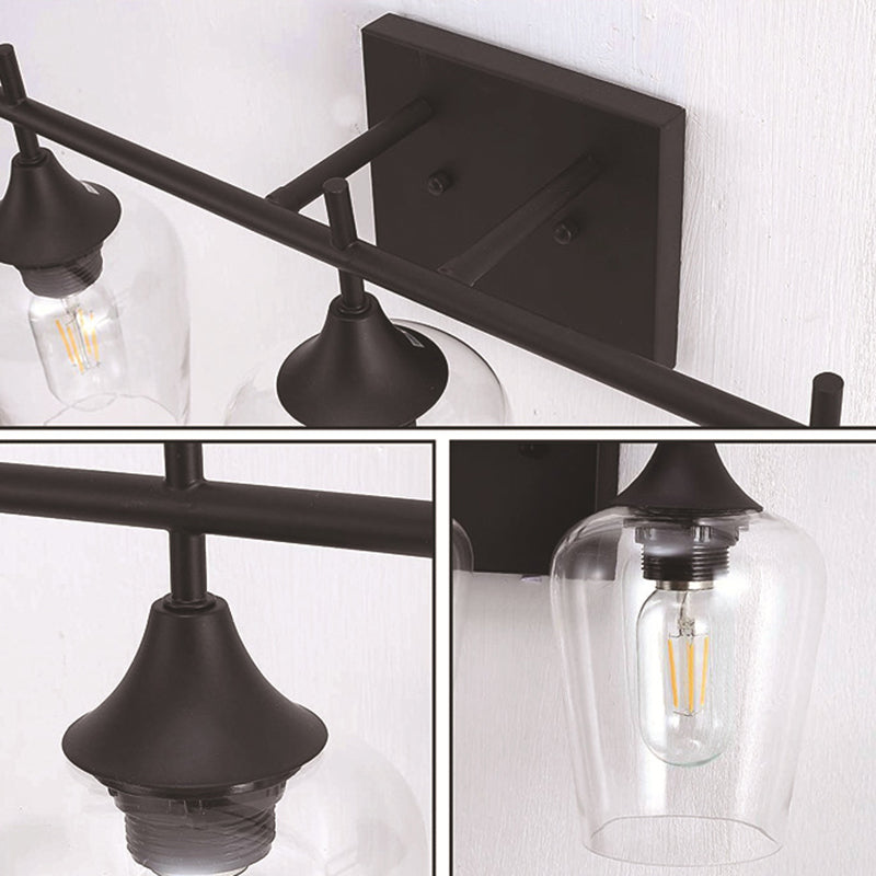 Industrial Style Vanity Mirror Lights With Transparent Glass Cups For Bathroom Fixtures