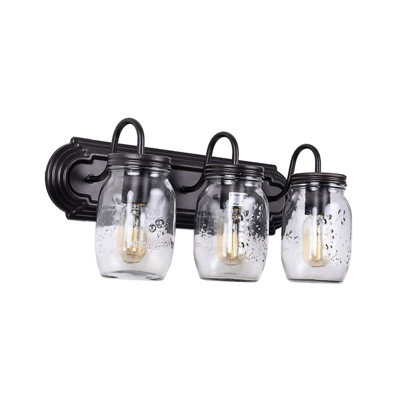 3-Head Metal Bathroom Vanity Sconces - Canning Jar Design Wall Light Fixtures Black