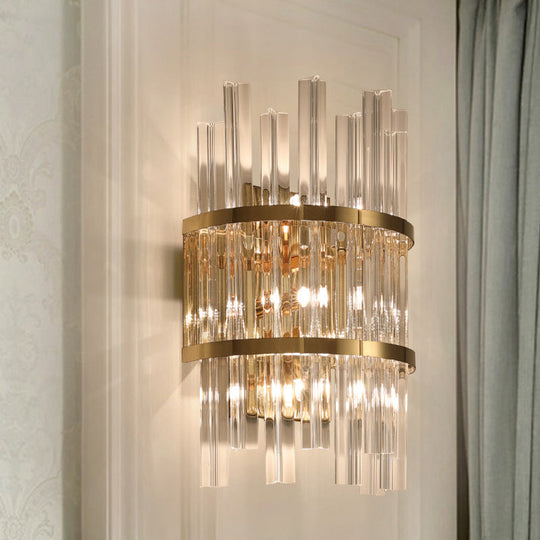 Modern Crystal Prism Sconce Lighting - 3 Lights Chrome/Gold Finish Living Room Wall Mounted Lamp