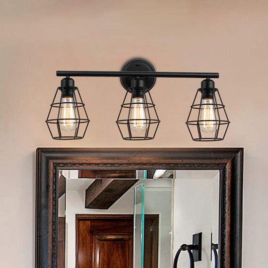 Iron Black Bathroom Vanity Light With 3 Wall-Mounted Mirrors