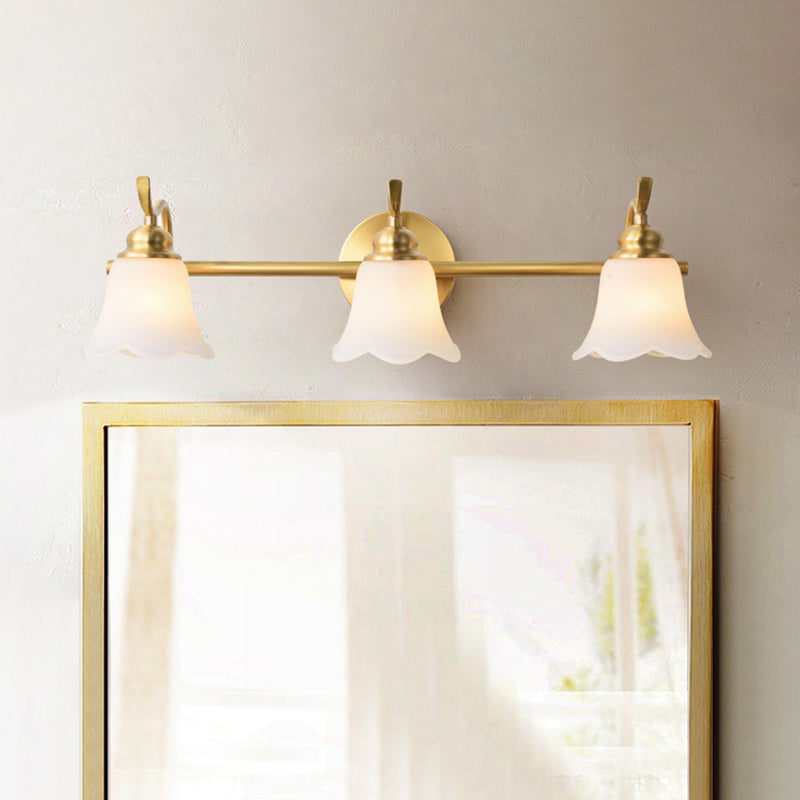 American Brass Wall Vanity Light With Frosted Glass For Indoor Down Lighting