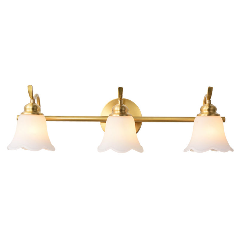 American Brass Wall Vanity Light With Frosted Glass For Indoor Down Lighting