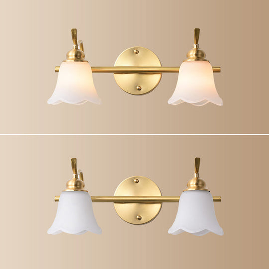 American Brass Wall Vanity Light With Frosted Glass For Indoor Down Lighting