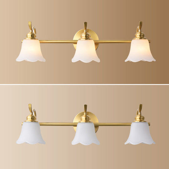 American Brass Wall Vanity Light With Frosted Glass For Indoor Down Lighting