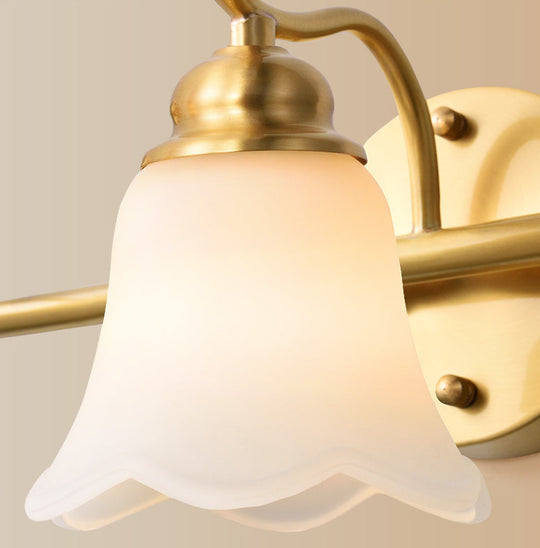 American Brass Wall Vanity Light With Frosted Glass For Indoor Down Lighting