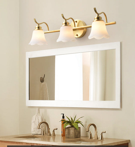 American Brass Wall Vanity Light With Frosted Glass For Indoor Down Lighting