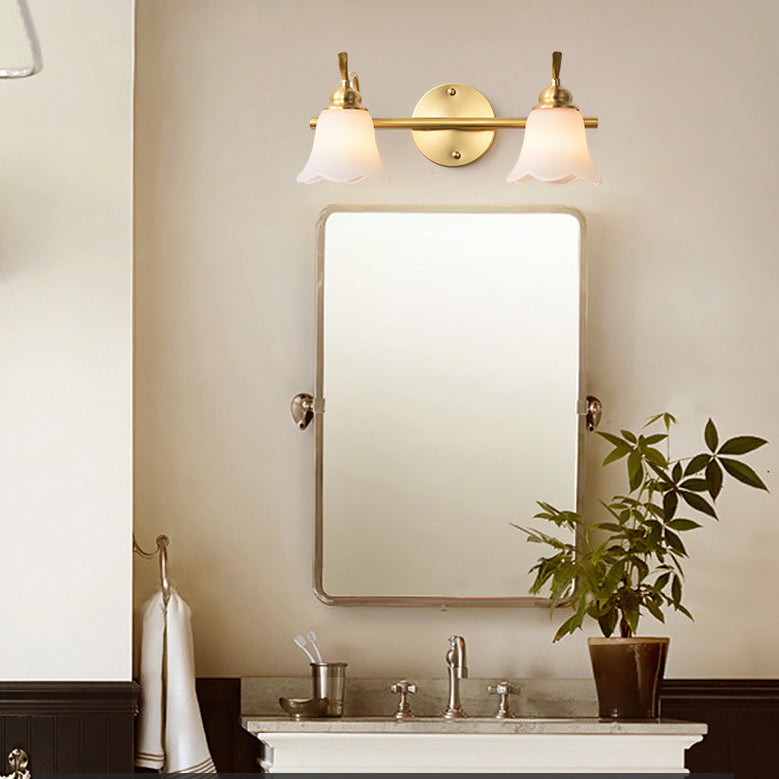 American Brass Wall Vanity Light With Frosted Glass For Indoor Down Lighting