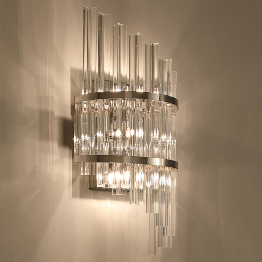 Modern Crystal Prism Sconce Lighting - 3 Lights Chrome/Gold Finish Living Room Wall Mounted Lamp