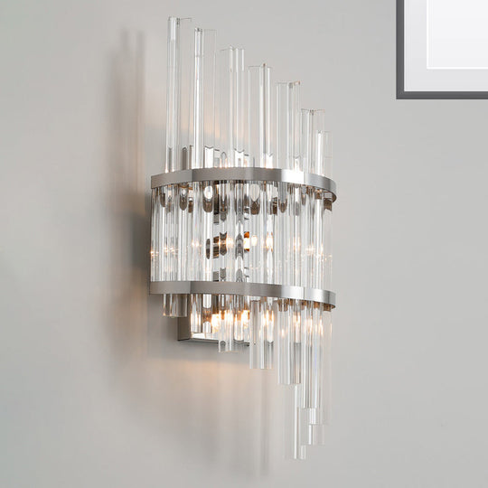 Modern Crystal Prism Sconce Lighting - 3 Lights Chrome/Gold Finish Living Room Wall Mounted Lamp