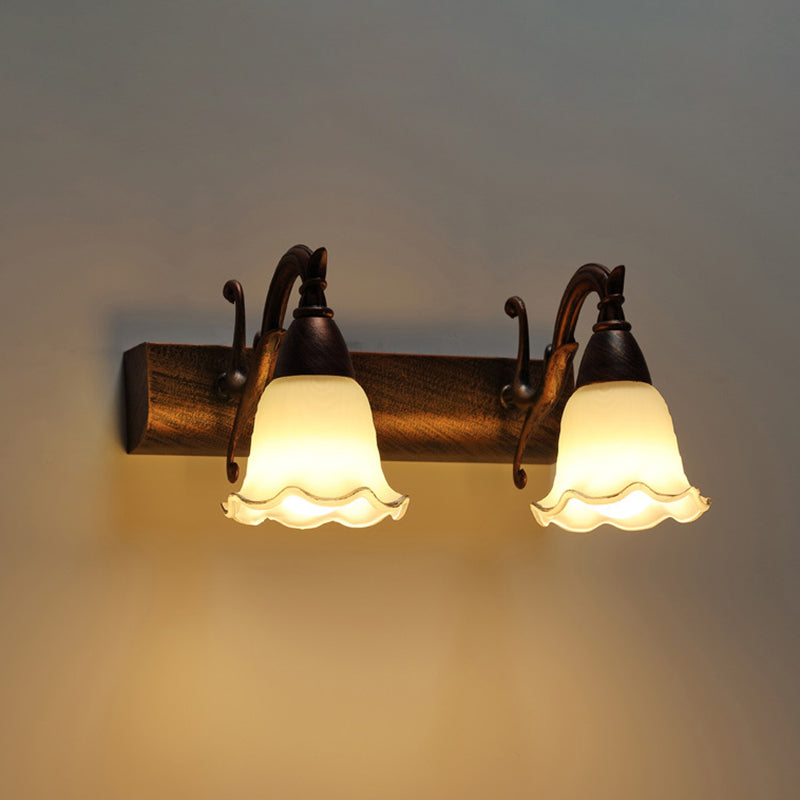 American Waterproof Bathroom Light Fixture With White Glass Shade - 2 Lights / Weathered Copper