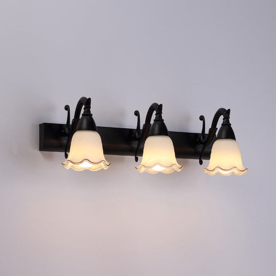 American Waterproof Bathroom Light Fixture With White Glass Shade - 2 Lights 3 / Matte Black