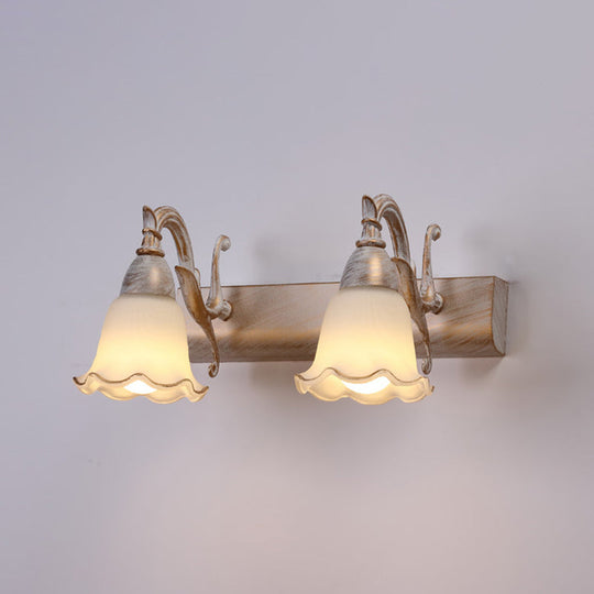 American Waterproof Bathroom Light Fixture With White Glass Shade - 2 Lights / White-Gold