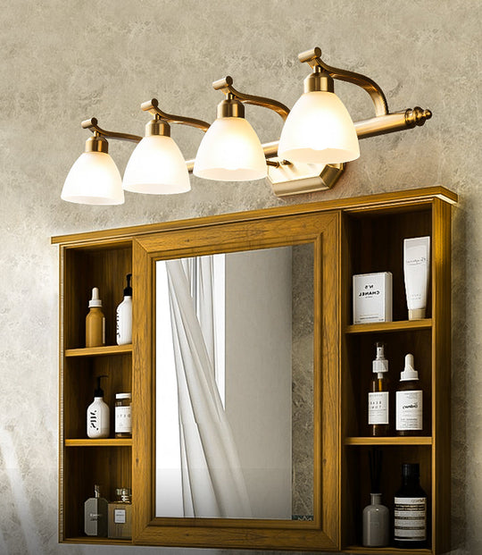 Brass Led Vanity Lighting For Makeup In Frosted Glass - American Bathroom Fixture