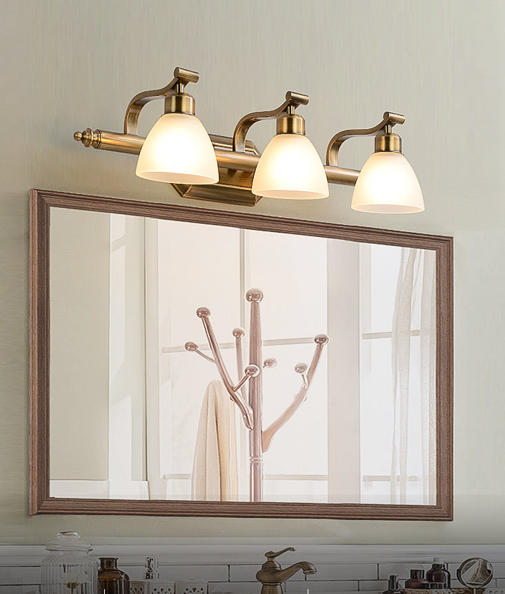 Brass Led Vanity Lighting For Makeup In Frosted Glass - American Bathroom Fixture