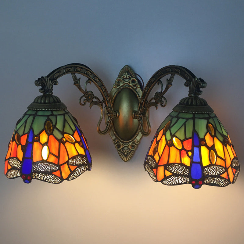 Dragonfly Tiffany Vanity Lamp - Elegant 2-Light Wall Sconce For Mirror Cabinet Orange