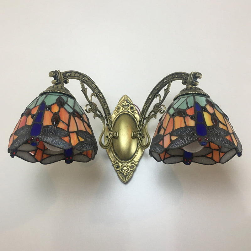 Dragonfly Tiffany Vanity Lamp - Elegant 2-Light Wall Sconce For Mirror Cabinet