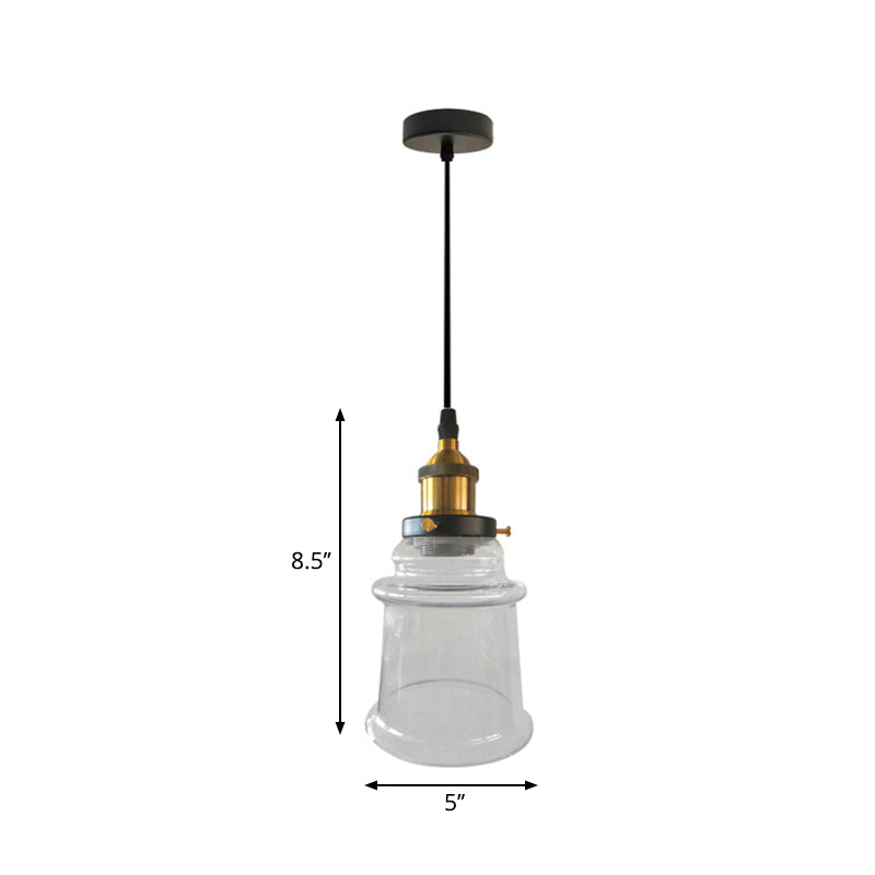 CLEAR GLASS Pendant Lamp - Vintage Style with Height Adjustable Tapered Shade, Brass Finish - 1 Bulb Suspension Lighting