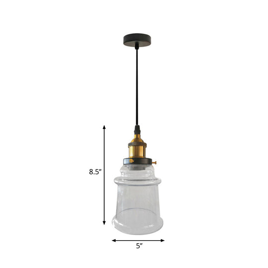 CLEAR GLASS Pendant Lamp - Vintage Style with Height Adjustable Tapered Shade, Brass Finish - 1 Bulb Suspension Lighting