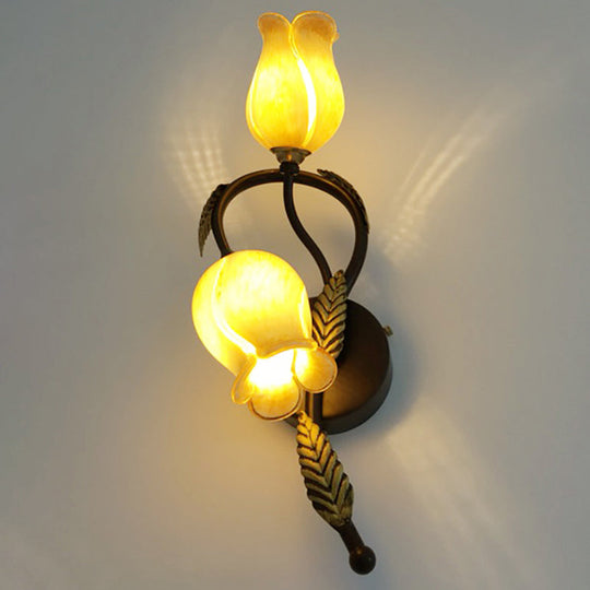 Wall Mounted Flower Lamp - 2-Light Vanity Sconce In Idyllic Style For Bathrooms