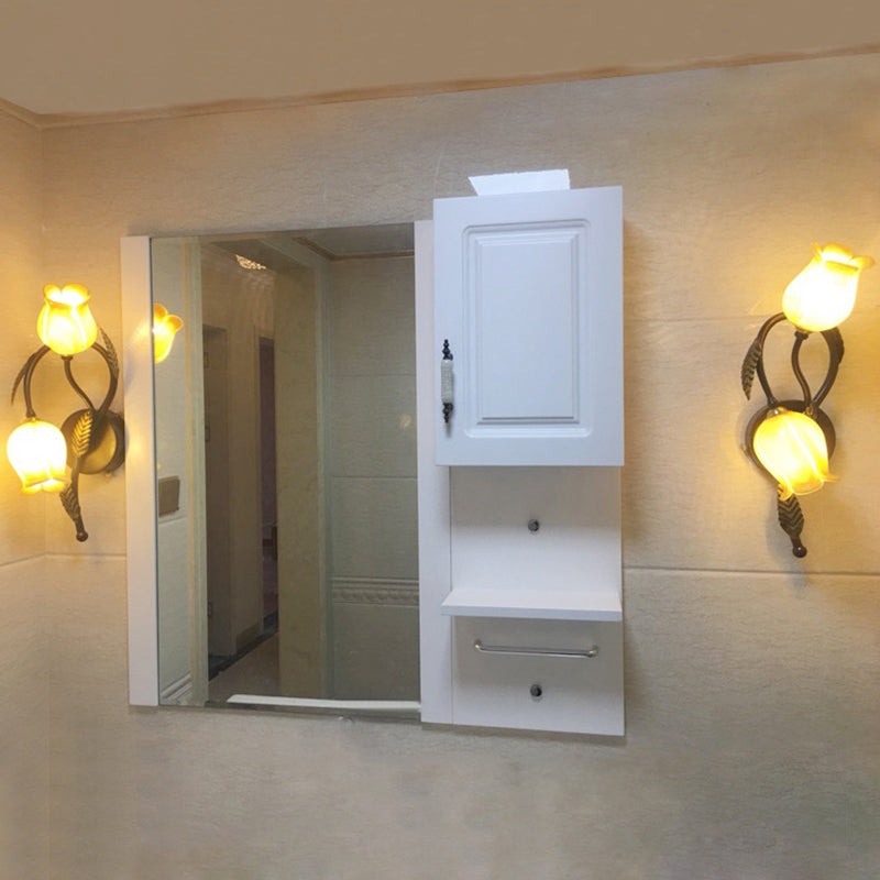 Wall Mounted Flower Lamp - 2-Light Vanity Sconce In Idyllic Style For Bathrooms