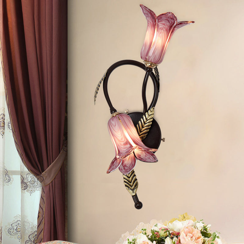 Wall Mounted Flower Lamp - 2-Light Vanity Sconce In Idyllic Style For Bathrooms