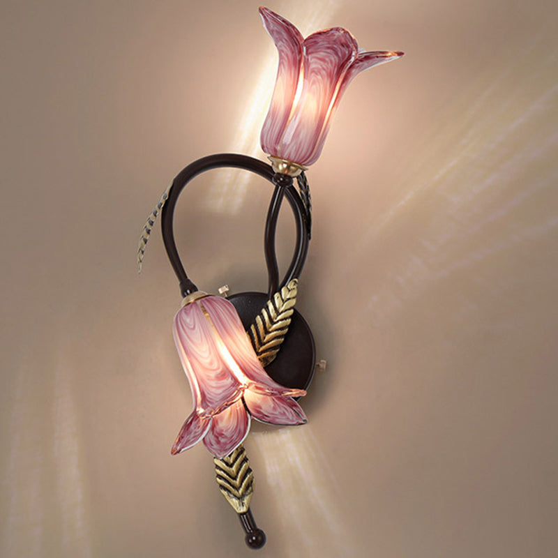 Wall Mounted Flower Lamp - 2-Light Vanity Sconce In Idyllic Style For Bathrooms