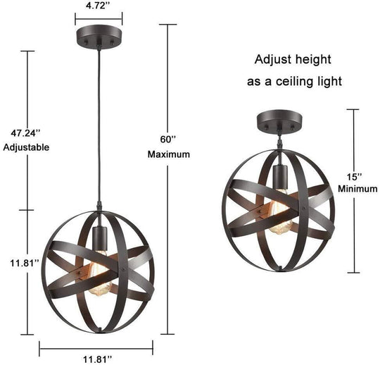 Industrial Metal Cage Pendant Light With Hanging Cord - Perfect For Restaurant Ceiling Lighting