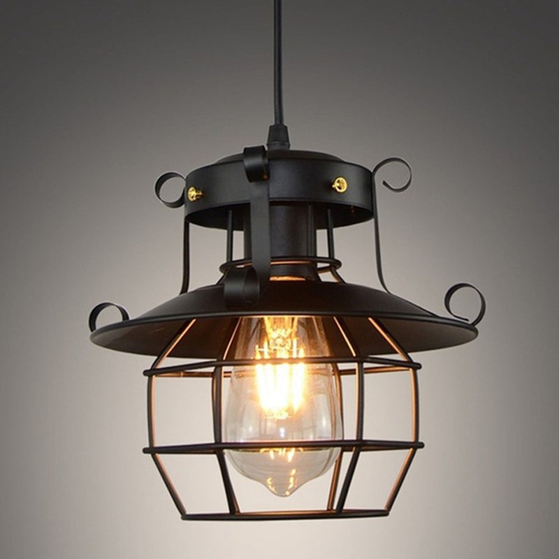 Retro Industrial Metal Cage Hanging Light - Perfect For Coffee Shops Black