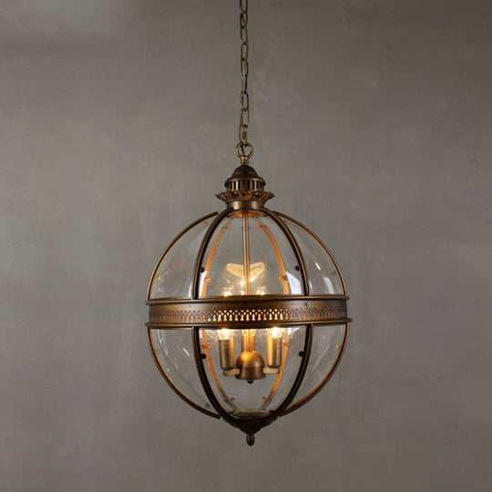 Industrial Globe Pendant Light For Restaurant - Elegant Glass Fixture Bronze