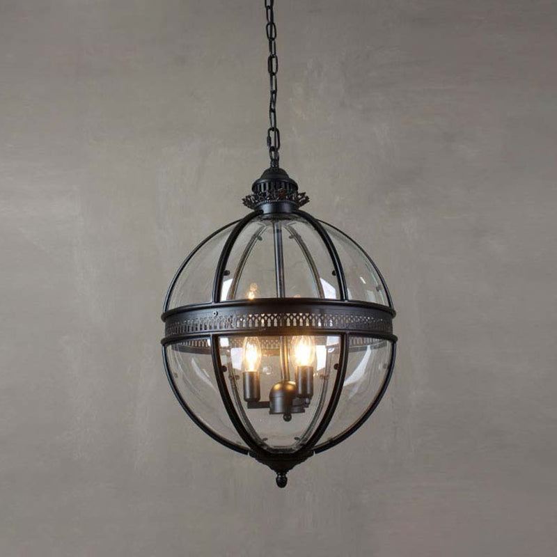 Industrial Globe Pendant Light For Restaurant - Elegant Glass Fixture Black