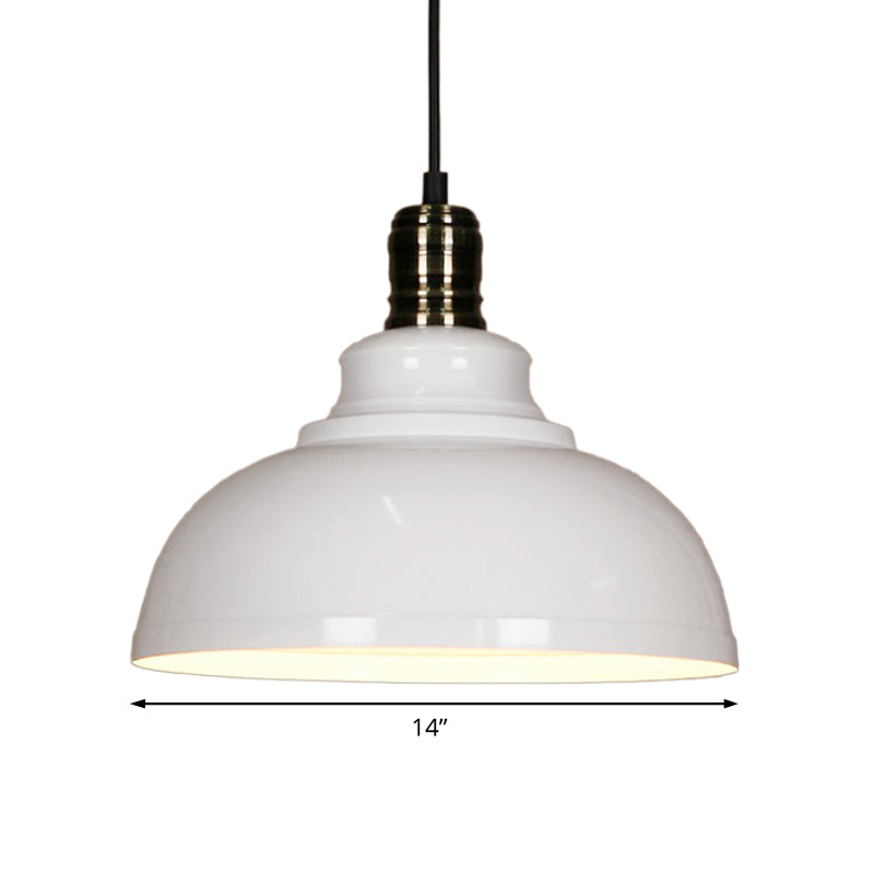 Industrial Style Metallic Pendant Ceiling Light - 12"/14"/16" Dia, 1 Light, Bowl Shade, Black/White Inner