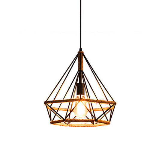 Diamond Cage Hanging Pendant Light: Creative Industrial Metal Fixture For Restaurants - 1 Light